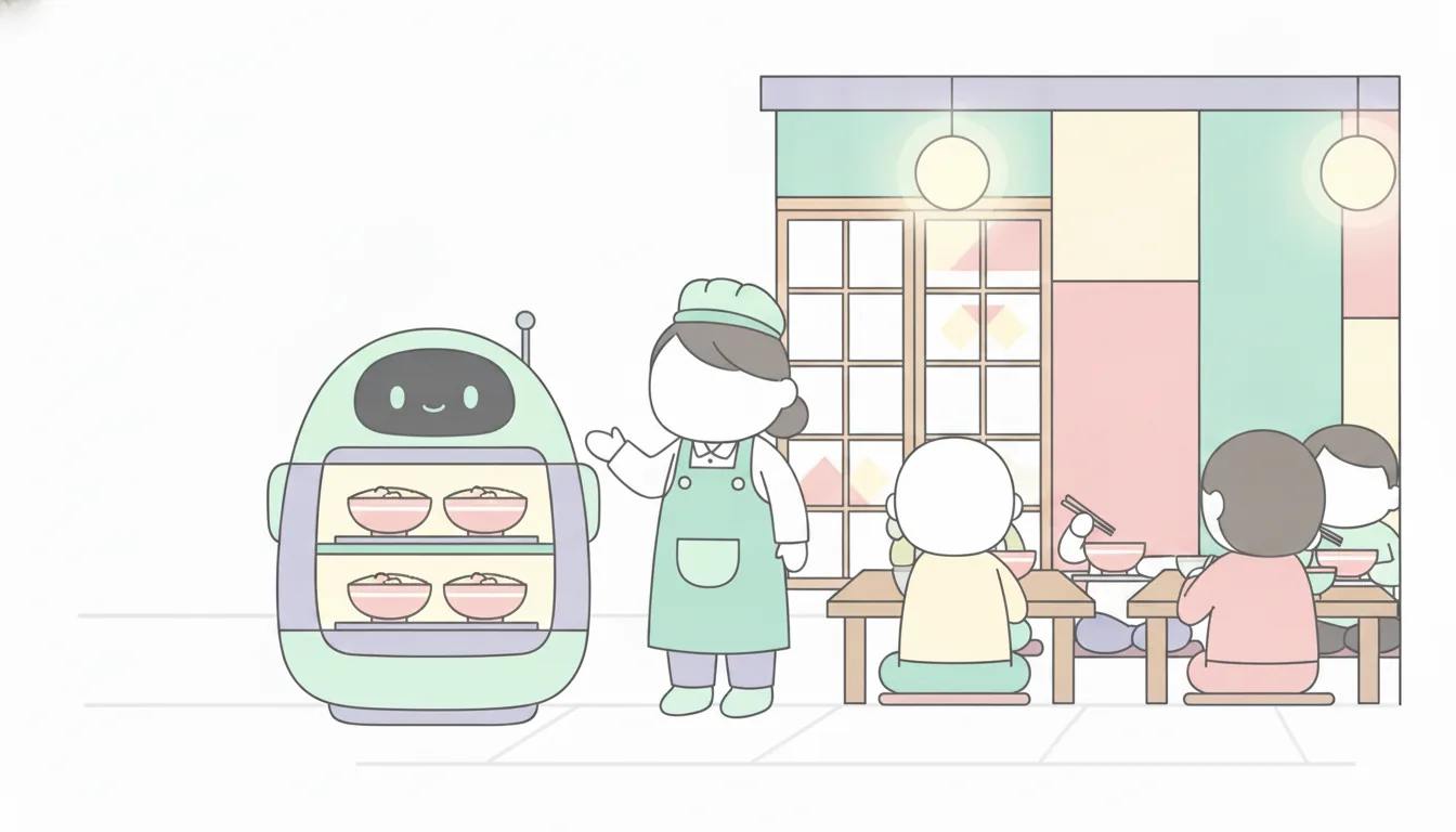 配膳ロボットが働く現代的な飲食店