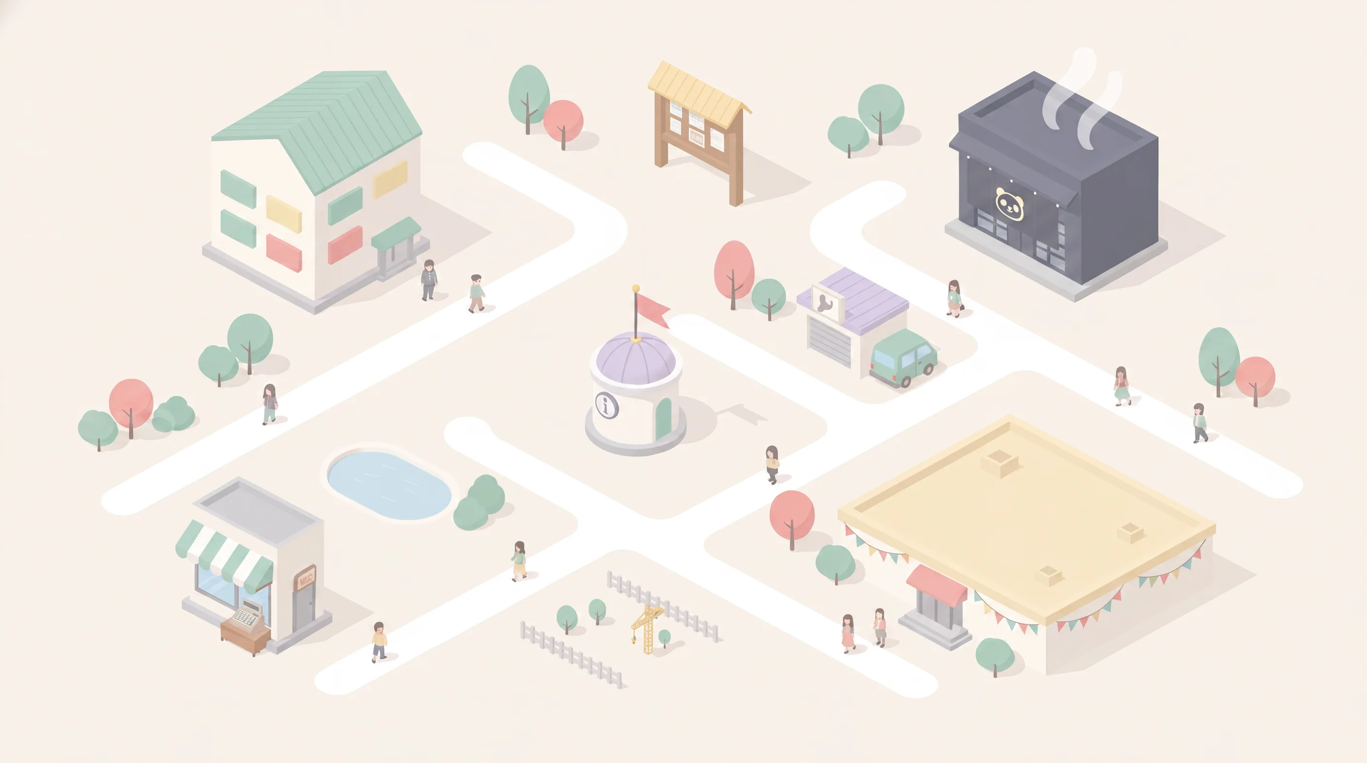 Lealeのサービスがつながる街のイラストマップ